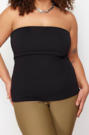 Moda Büyük Beden Kayık Yaka Örme Fit Düz Desen Casual Günlük Regular Kolsuz Bluz