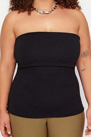 Moda Büyük Beden Kayık Yaka Örme Fit Düz Desen Casual Günlük Regular Kolsuz Bluz