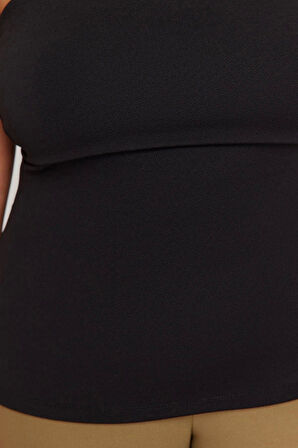 Moda Büyük Beden Kayık Yaka Örme Fit Düz Desen Casual Günlük Regular Kolsuz Bluz