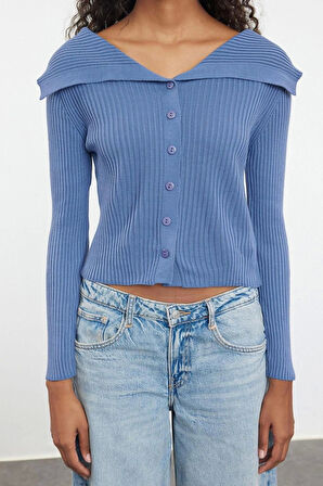 Stil Modern Kadın Regular Düşük Kol Devrik Yaka Triko Hırka