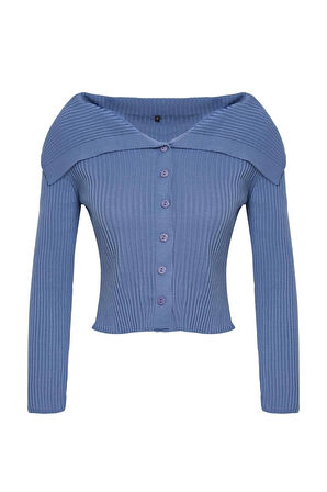 Stil Modern Kadın Regular Düşük Kol Devrik Yaka Triko Hırka