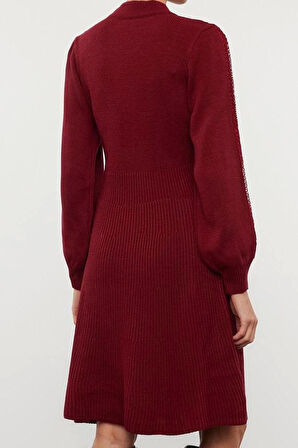 Moda Stil Regular Dik Yaka Mini Boy Triko Dantelli Elbise