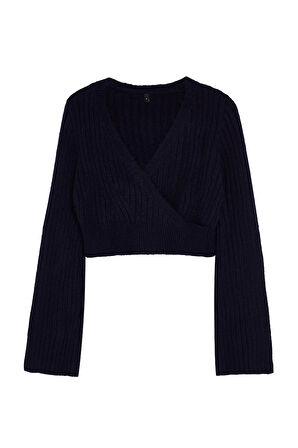 Stil Modern Kadın Crop Standart Kol Kruvaze Yumuşak Dokulu Triko Kazak