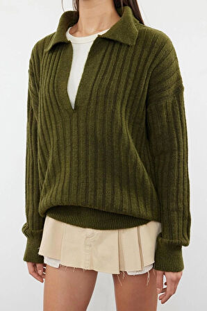 Stil Modern Kadın Regular Standart Kol Polo Yaka Yumuşak Dokulu Triko Kazak