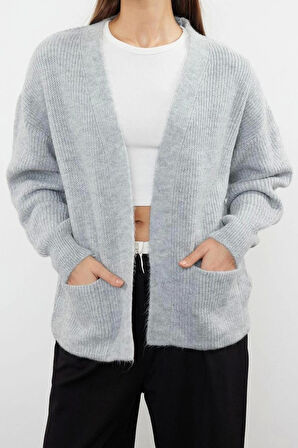 Kadın Modern Tarz Oversize V Yaka Regular Triko Hırka