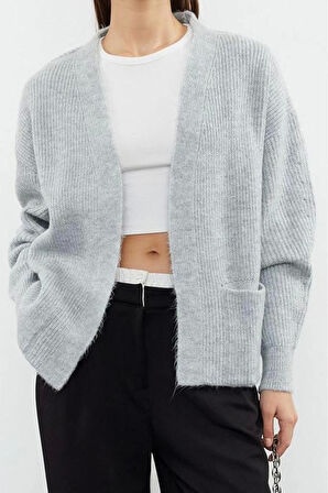 Kadın Modern Tarz Oversize V Yaka Regular Triko Hırka