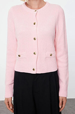 Kadın Modern Tarz Regular Bisiklet Yaka Crop Triko Hırka