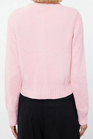 Kadın Modern Tarz Regular Bisiklet Yaka Crop Triko Hırka