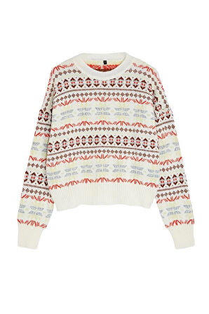 Stil Modern Kadın Regular Standart Kol Bisiklet Yaka Geniş Kalıp Yumuşak Dokulu Desenli Triko Kazak