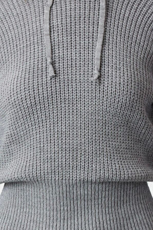 Moda Regular Casual Günlük Dolu İğne Triko Kapüşonlu Uzun Kol Kazak Elbise Mini Boy Elbise