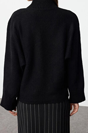 Kadın Modern Tarz Rahat Uzun Dik Yaka Düz Kol Regular Triko Kazak