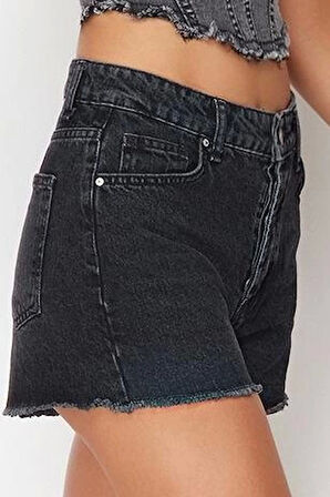 Büyük Beden Moda Denim Yüksek Bel Dar Paça Gündelik Siyah Solmayan Esnek Skinny Şort