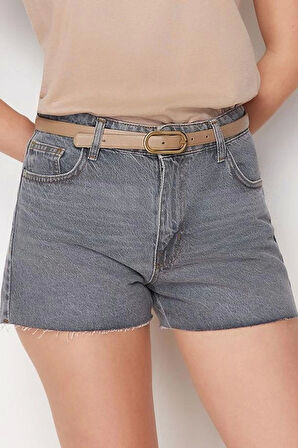 Moda Denim Yüksek Bel Geniş Paça Gündelik Gri Mini Şort