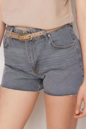Moda Denim Yüksek Bel Geniş Paça Gündelik Gri Mini Şort