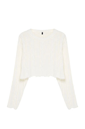 Stil Modern Kadın Crop Standart Kol Bisiklet Yaka Süper Saç Örgü Triko Kazak