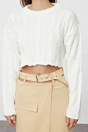 Stil Modern Kadın Crop Standart Kol Bisiklet Yaka Süper Saç Örgü Triko Kazak