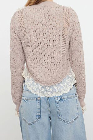 Kadın Modern Tarz Regular Bisiklet Yaka Crop Triko Hırka