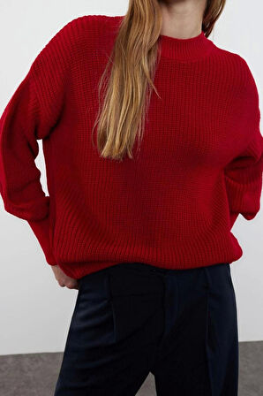 Stil Modern Kadın Regular Balon Kol Bisiklet Yaka Geniş Kalıp Basic Triko Kazak