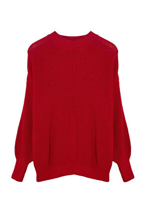 Stil Modern Kadın Regular Balon Kol Bisiklet Yaka Geniş Kalıp Basic Triko Kazak