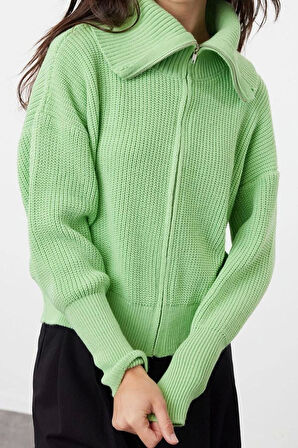 Kadın Modern Tarz Oversize Devrik Yaka Regular Triko Hırka