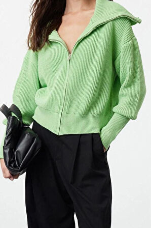 Kadın Modern Tarz Oversize Devrik Yaka Regular Triko Hırka