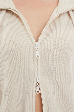 Kadın Modern Tarz Oversize Dik Yaka Regular Triko Hırka