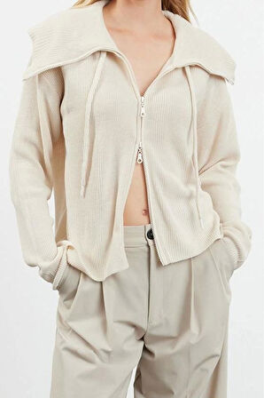 Kadın Modern Tarz Oversize Dik Yaka Regular Triko Hırka