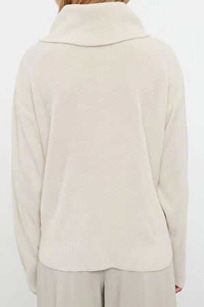 Kadın Modern Tarz Oversize Dik Yaka Regular Triko Hırka