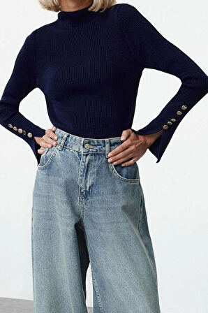 Stil Modern Kadın Regular Standart Kol Bisiklet Yaka Kol Ucu Detaylı Triko Kazak