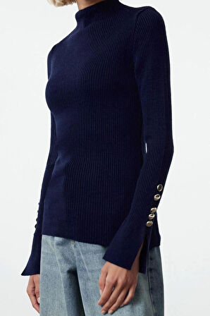 Stil Modern Kadın Regular Standart Kol Bisiklet Yaka Kol Ucu Detaylı Triko Kazak