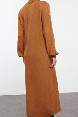 Moda Stil Regular Balıkçı Yaka Midi Boy Triko Yumuşak Dokulu Kazak Elbise