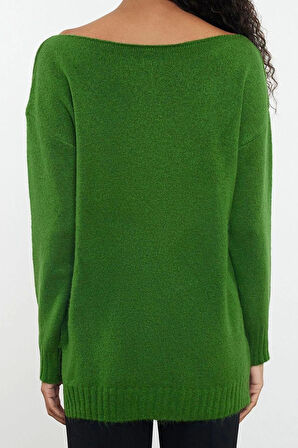 Stil Modern Kadın Regular Standart Kol Kayık Yaka Yünlü Basic Triko Kazak