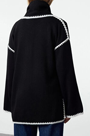 Kadın Modern Tarz Oversize Bisiklet Yaka Midi Triko Hırka