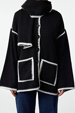 Kadın Modern Tarz Oversize Bisiklet Yaka Midi Triko Hırka