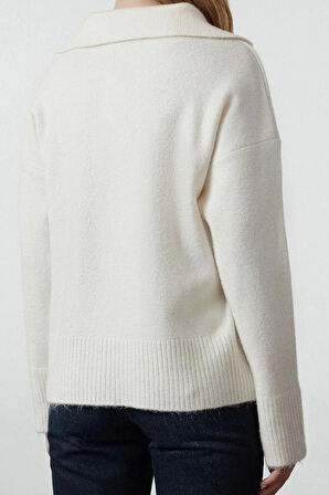 Stil Modern Kadın Regular Düşük Kol Polo Yaka Yünlü Geniş Kalıp Basic Triko Kazak