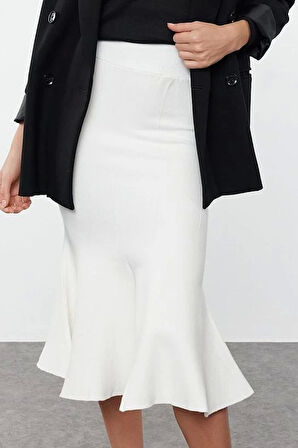 Modern Tarz Astarsız Triko Midi Boy Premium İplik Özel İplik Midi Boy Triko Etek