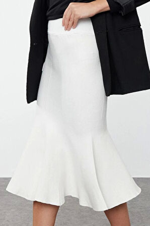 Modern Tarz Astarsız Triko Midi Boy Premium İplik Özel İplik Midi Boy Triko Etek