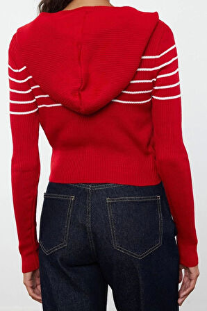 Kadın Modern Tarz Slim Kapüşonlu Crop Triko Hırka