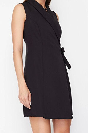 Moda Stil Regular Ceket Yaka Mini Boy Düz Dokuma Elbise