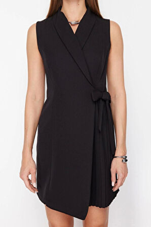 Moda Stil Regular Ceket Yaka Mini Boy Düz Dokuma Elbise