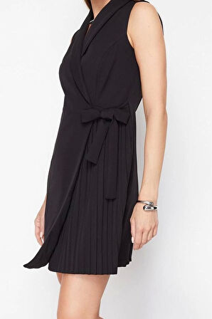 Moda Stil Regular Ceket Yaka Mini Boy Düz Dokuma Elbise