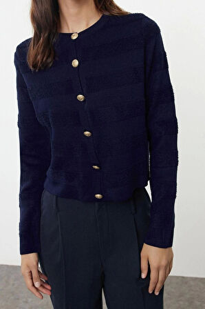 Stil Modern Kadın Regular Standart Kol Bisiklet Yaka Ceket Görünümlü Triko Hırka