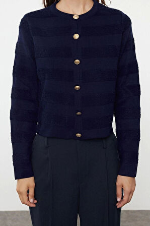 Stil Modern Kadın Regular Standart Kol Bisiklet Yaka Ceket Görünümlü Triko Hırka