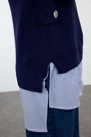 Stil Modern Kadın Regular Standart Kol Dik Yaka Yumuşak Dokulu Garni Detaylı Triko Kazak