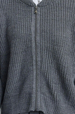 Kadın Modern Tarz Oversize Bomber Yaka Regular Triko Hırka