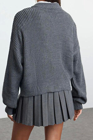 Kadın Modern Tarz Oversize Bomber Yaka Regular Triko Hırka