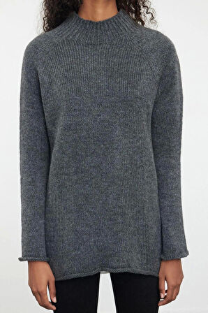 Stil Modern Kadın Uzun Reglan Kol Dik Yaka Yumuşak Dokulu Dikişsiz Triko Kazak