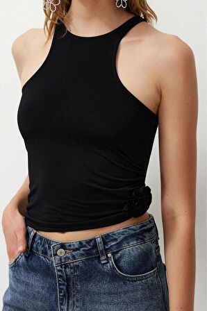 Stil Kadın Gül Detaylı Bluz Regular Örme Fitted Kalıp