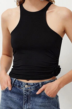 Stil Kadın Gül Detaylı Bluz Regular Örme Fitted Kalıp