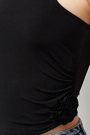 Stil Kadın Gül Detaylı Bluz Regular Örme Fitted Kalıp
